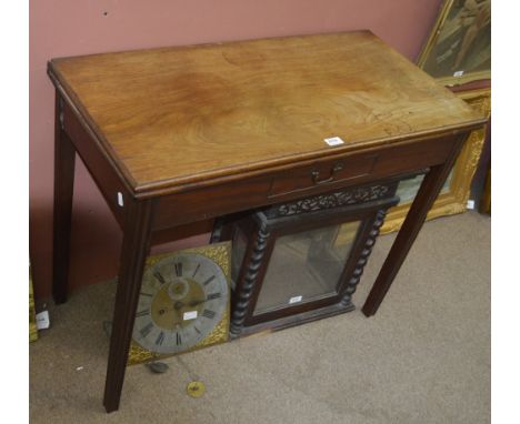 A late George III rectangular mahogany foldover card table, with single frieze drawer and square section tapering legs, width