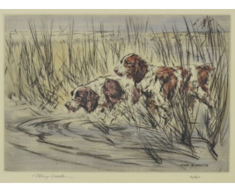 HENRY WILKINSON (1921-2011); pair of etchings of hunting dogs, signed to left hand side, numbered 66/75, 72/75, 27 x 38cm, fr