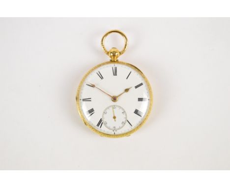 BRECKENRIDGE & SON, KILMARNOCK; a Victorian 18ct yellow gold open face key wind pocket watch, the white enamel dial set with 