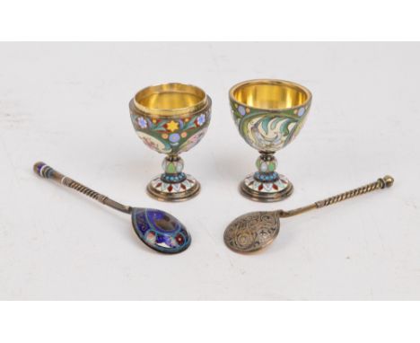 A late 19th century Russian hallmarked silver and niello decorated spoon, 1882/1889, makers mark WS, a Russian silver and ena