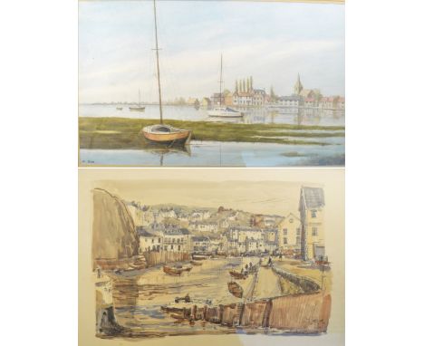 K DIX; gouache and pencil sketch, "Bosham Harbour (near Chichester)", signed to lower left, dated verso, 1989, 28 x 51.5cm, a