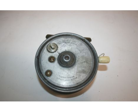 HARDY FISHING REEL a 4" The Silex No 2 fishing reel, a centrepin reel with twin ivorine handles and lever, and a brass foot. 