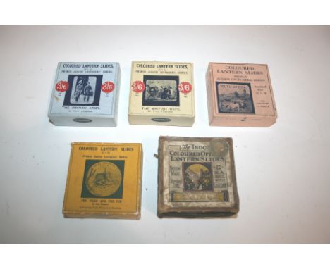 LANTERN SLIDES 5 boxed sets of lantern slides, including Primus Junior The British Army (two boxes) and Primus South Africa, 