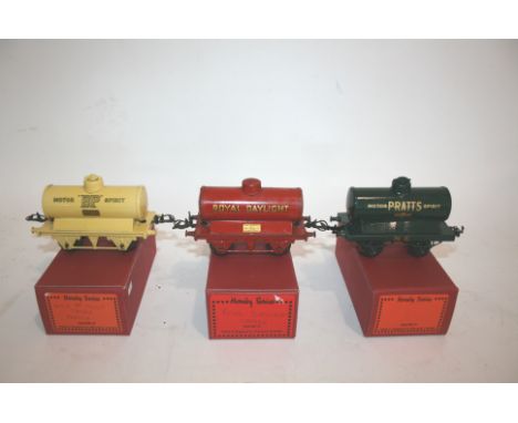 HORNBY 0 GAUGE 3 boxed 0 gauge wagons in replica boxes. Including Royal Daylight Tanker, Motor BP Spirit Tanker, and No 1 Pet