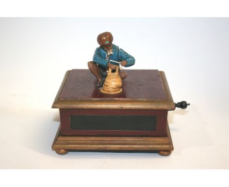 ANTIQUE AUTOMATON MECHANICAL TOY - SNAKE CHARMER an interesting toy, with a hand operated mechanism. Showing a Snake Charmer 