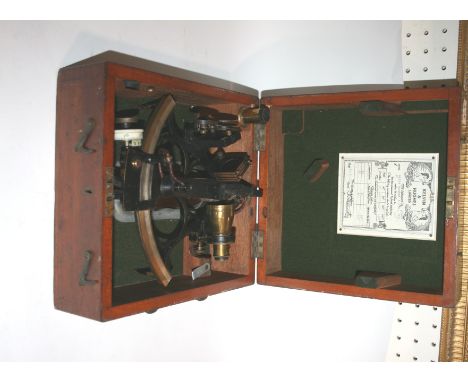 CASED SEXTANT by Kelvin & Hughes Ltd, Model Number 18547 and with a plaque inside the lid dating it to 1953. In a fitted maho