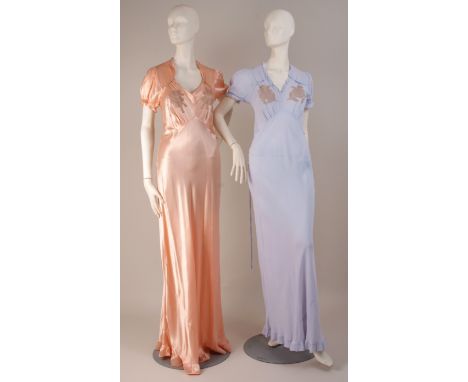 A COLLECTION Of 1930'S CLOTHES Two classical 1930's bias-cut silk night gowns with lace motifs and back ties. Size 10.    A f