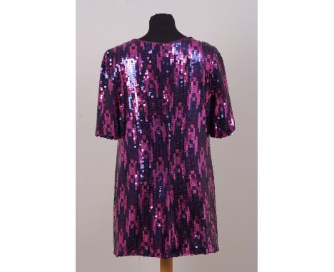 A 1968 BIBA SEQUINED JACKET A magenta sequined open fronted jacket, has been made from silk and covered in magenta and deep p