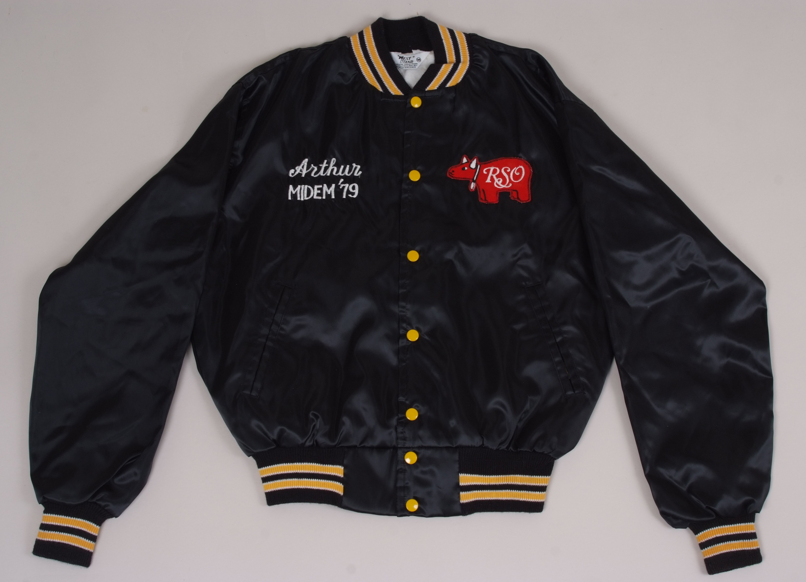 A RARE BEE GEE'S 1979 CONCERT TOUR JACKET. This black satin tour jacket ...