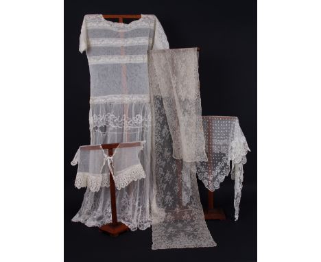 FINE NEEDLEWORK LACE SHAWLS & VARIOUS TREASURES. Four very beautiful fine needlework lace shawls. A very fine cream silk shaw