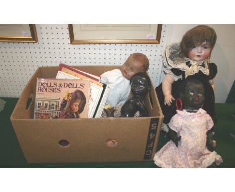 VARIOUS DOLLS including a black Palitoy doll, a black Pedigree doll, a bisque head doll (model number 624, possibly Bahr & Pr