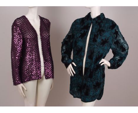 TWO 1970's/80's SEQUINED & BEADED JACKETS. To include a 1970's amethyst sequined jacket.  Thew jacket has been crocheted in s