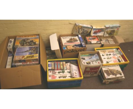 LARGE QTY OF MODEL KITS including a wide variety of Military related model kits. Factories include Italeri, Airfix, Hasegawa,