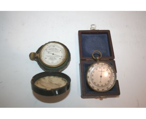 CASED POCKET BAROMETER a Hutchinsons Improved pocket barometer by Elliott Bros (inscribed to a H W Kelsall), in a gilt brass 
