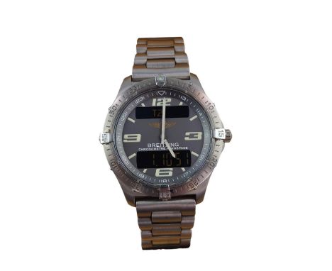 Gentleman's Breitling Aerospace Chronometer stainless steel quartz wrist watch the round Grey dial with numeral hour markers,