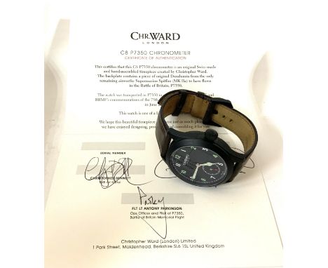 A Christopher Ward C8 P7350 Chronometer wristwatch, Ltd edition. Swiss made, the back plate contains an apiece of the Superma