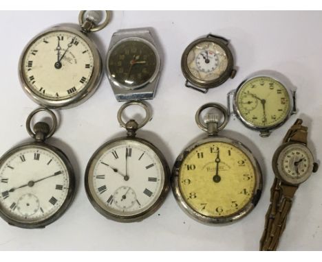 A collection of pocket watches and wrist watches including some silver cased button wind pocket watches sold spare or repairs