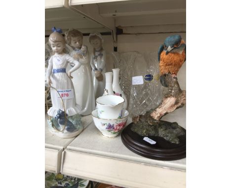 THREE NAO FIGURES, CHINA, GLASS AND BIRD FIGURE      C4