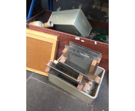 TRUNK OF MISC., SAW, TILLEY LAMP ETC