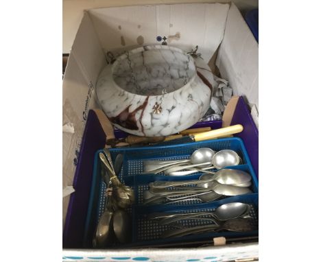 BOX WITH CUTLERY AND LIGHT SHADE    C1