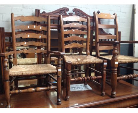 3 LADDER BACK RUSH SEAT CHAIRS