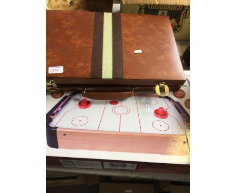 BACKGAMMON SET AND TABLE TOP AIR HOCKEY     T4