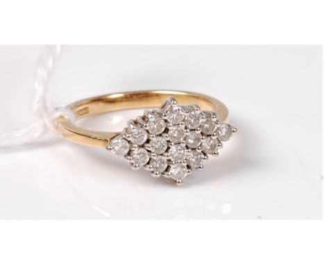 A diamond cluster ring, the diamond shaped cluster formed of small round brilliant cut diamonds, total estimated approx. 0.32