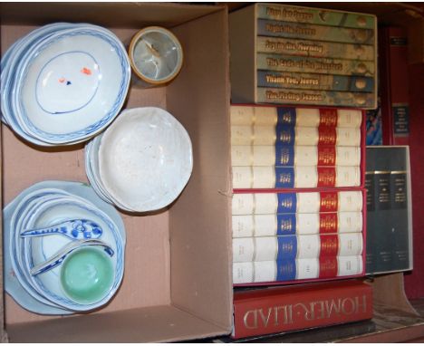 A large collection of miscellaneous items to include part Victorian tea service, various books, reproduction film stills etc