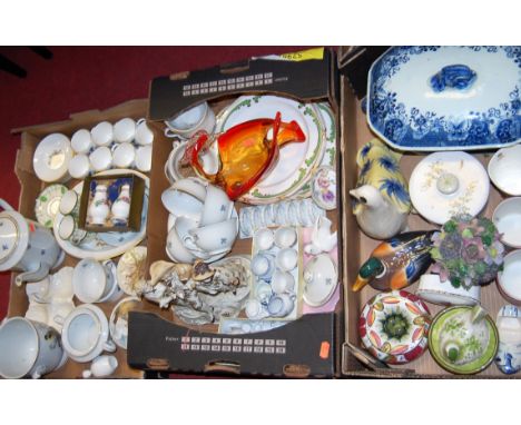 Three boxes of miscellaneous china to include modern Royal Worcester coffee cans and saucers, a set of four Royal Doulton cof