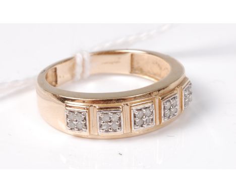 A 9ct diamond ring, the five clusters, each of four small round diamonds, total estimated weight approx. 0.20cts, all set in 