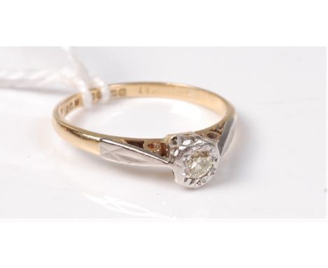 An 18ct illusion set pale yellow diamond, total estimated approx. 0.10cts, set in white metal to a plain yellow metal band, h