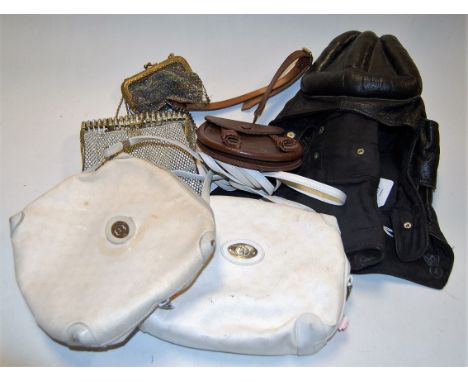 A collection of miscellaneous items to include reproduction gilt resin wall bracket, black leather flying helmet, various lad