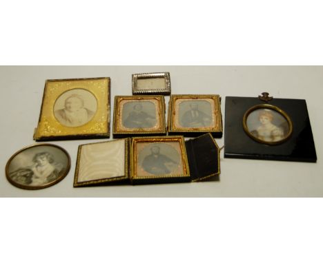 A late 19th century daguerreotype depicting three quarter length portrait of a gentleman, in folding leather case; together w