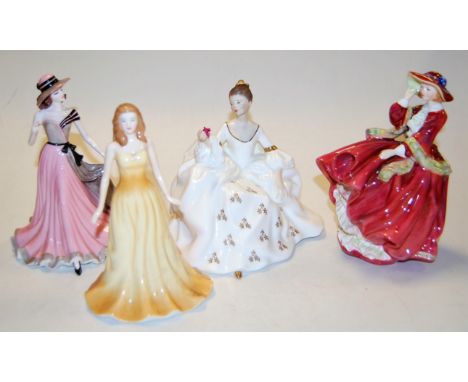 Three Royal Doulton figurines; My Love HN2339, Top O' The Hill HN1834, and Opal from the Gemstones Collection: together with 