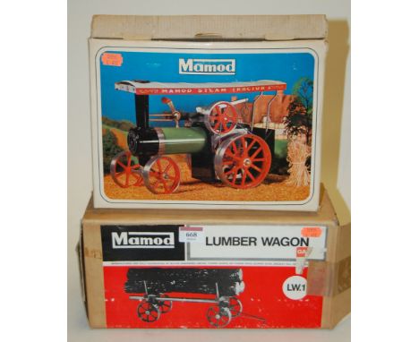A boxed Mamod steam tractor together with a Mamod lumber wagon LW1, boxed (2)