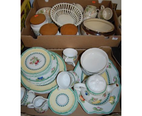 Three boxes of various loose ceramics and table wares to include a Villeroy & Boch French Garden Florence pattern part tea se