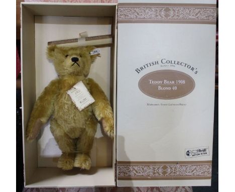 A Steiff limited edition replica 1908 plush teddy bear, with certificate, in original box