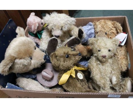 A Steiff classic Teddy bear, reproduction of 1909 model, a Harrod's bear, packaged, together with six other branded bears wit