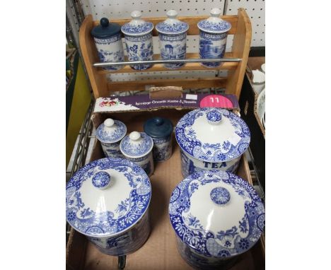 Spode Italian named kitchen pots &amp; spice pots &amp; pine rack