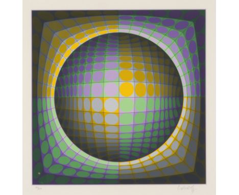 VICTOR  VASARELY (1906-1997)Dirak, 1988  Sérigraphie en couleurs. Signée et numérotée 104/250Zeefdruk in kleur. Gesigneerd en