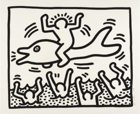 KEITH HARING (1958-1990)Untiltled (Man on Dolfin) , 1987 Lithographie sur Arches. Signée, datée et numérotée  16/170 en rouge
