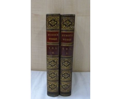BYRON LORD.  The Works. 2 vols. Eng. plates & illus. Royal 8vo. Half green calf, marbled brds., gilt backs.Condition Report:S