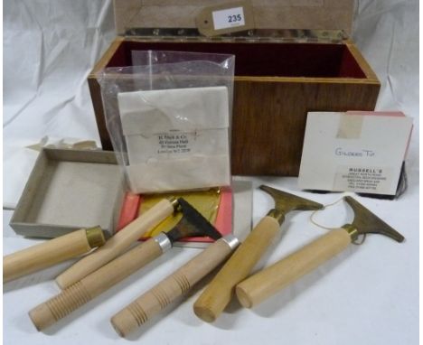 &nbsp;Book Binding Equipment.&nbsp; A gilder's tip, a small quantity of loose gold leaf, three hand finishing tools and three