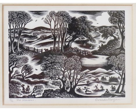 Gwenda Morgan (b1908)
Wood engraving 
"The Seasons", 15/50, 11cm x 14.5cm approx.