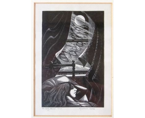 Monica Poole (1921-2003)
Wood engraving
"The Only Child", child sleeping beneath moonlit window, 17/20, signed and titled in 