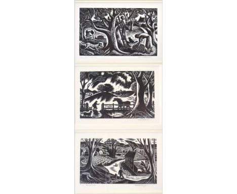 Gwenda Morgan (b.1908)
Three woodcut engravings
"Apple Picking", 26/50
"Sudden Storm", 17/50 
"The Bell Inn", 9/50, all signe