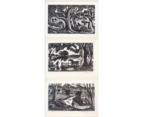 Gwenda Morgan (b.1908)
Three woodcut engravings
"Apple Picking", 26/50
"Sudden Storm", 17/50 
"The Bell Inn", 9/50, all signe