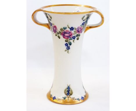 William Moorcroft - James MacIntyre & Co waisted two-handled vase, rose garland pattern, cream ground with tube lined swags o