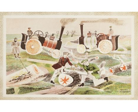 Michael Rothenstein (1908-1993)
Colour lithograph 
"Timber Felling in Essex", First Series No.5 (1937-1938), depicting centra