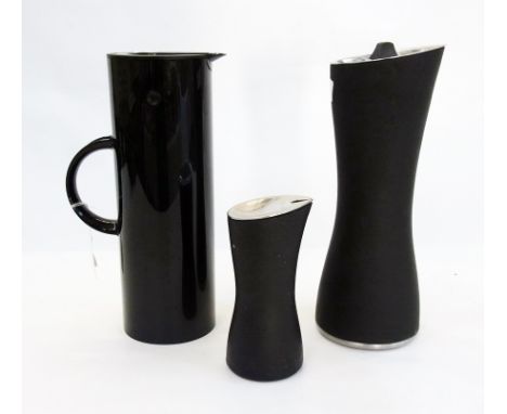 Georg Jensen "Living Aya" sugar dispenser and thermos flask together with a Stelton thermos flask designed by Erik Magnussen 